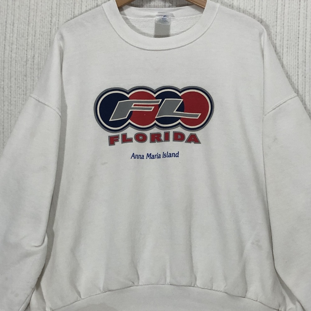 Vintage Jerzees Florida Anna Maria Island Graphic Sweatshirt White 2XL